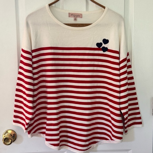 Philosophy Sweaters - Philosophy Republic Red White Striped Lightweight Sweater Heart – Size 1X